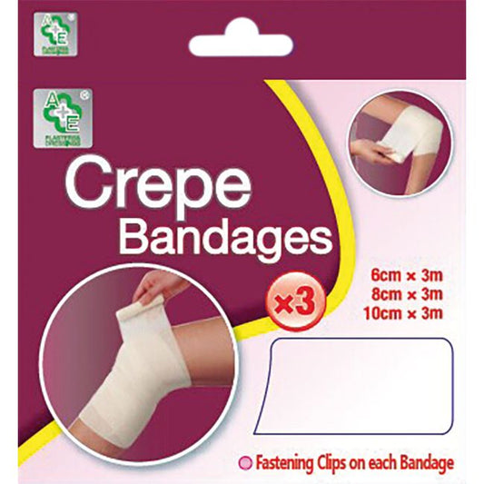 A & E Crepe Bandages 3's Assorted
